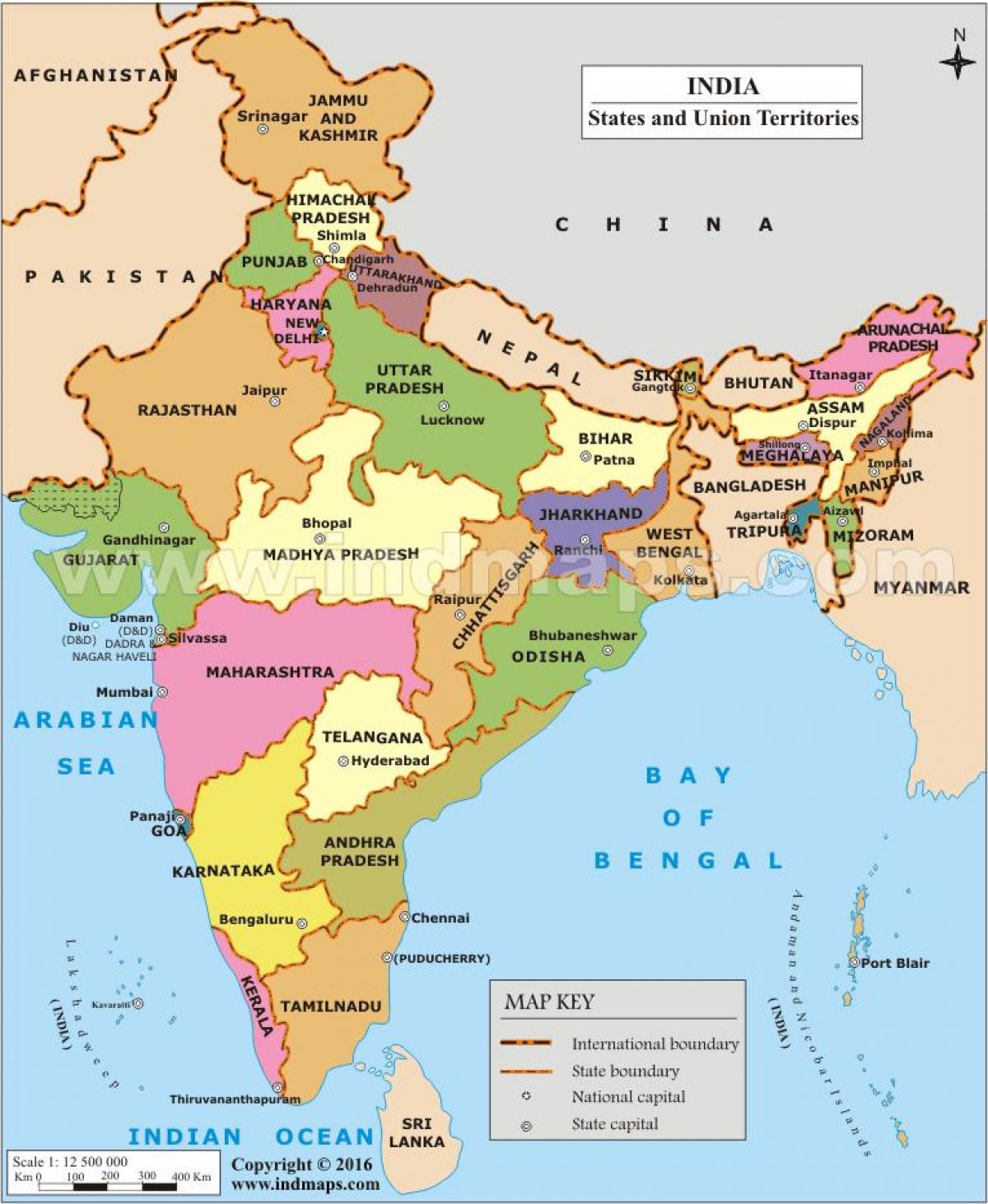 azija karta države Karta Drzava Indije Drzave Kartica Indiji Juzna Azija Azija azija karta države